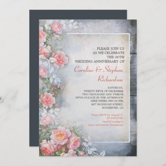 Rosenrosen Vintage Einladungen zum Jubiläum (Vorne/Hinten)