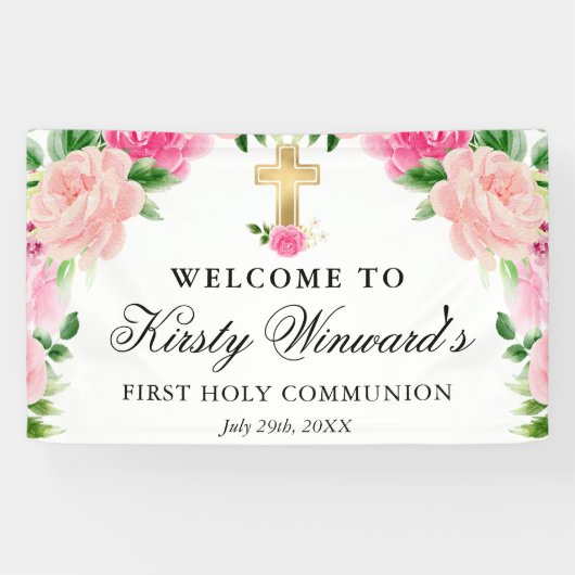 Rosenrosen Wasserfarbe Erste heilige Kommune Banner (Horizontal)