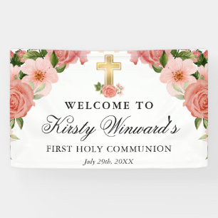 Rosenrosen Wasserfarbe Erste heilige Kommune Banner