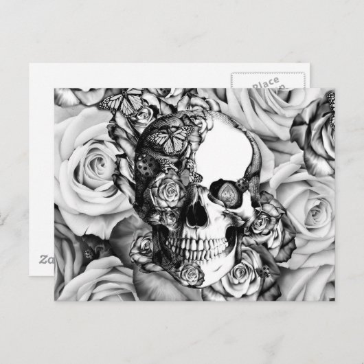 Rosenschädel mit Schmetterlingen Postkarte (Vorne/Hinten)
