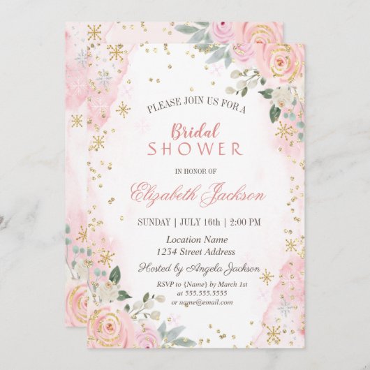 Rosenschneeflocken Brautparty Einladung (Vorne/Hinten)