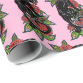 Rosenschwarzer Panther und blühende Rose Geschenkpapier (Rolleneckpunkt)