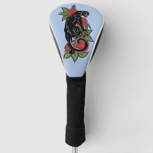 Rosenschwarzer Panther und blühende Rose Golf Headcover (Vorderseite)