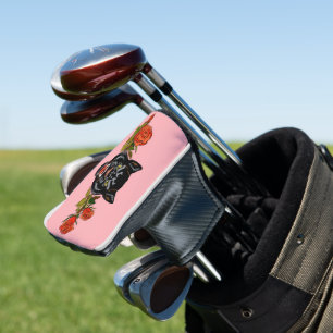 Rosenschwarzer Panther und blühende Rose Golfkopf Golf Headcover