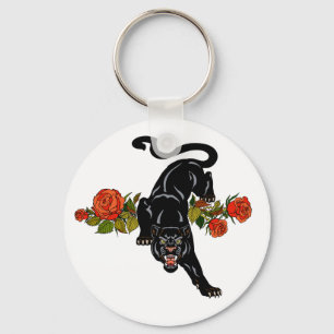 Rosenschwarzer Panther und blühende Rose Schlüssel Schlüsselanhänger