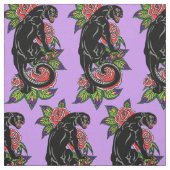 Rosenschwarzer Panther und blühende Rose Stoff (Muster)