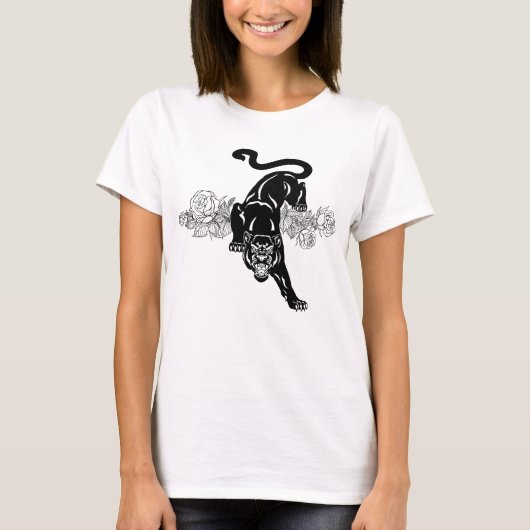 Rosenschwarzer Panther und blühende Rose T - Shirt (Vorderseite)
