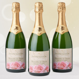 Rosensteine auf der Glitzy Pale Taupe Champagne La Schaumweinetikett