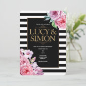 Rosensteine und Streifen zum Hochzeitsempfang Einladung (Stehend Vorderseite)