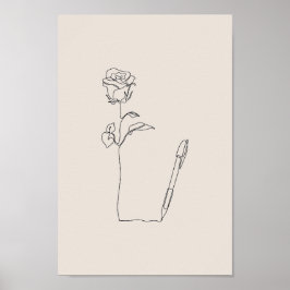 Rosenstift-Skizze - Minimaler schwarzer und floral Poster