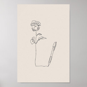 Rosenstift-Skizze - Minimaler schwarzer und floral Poster