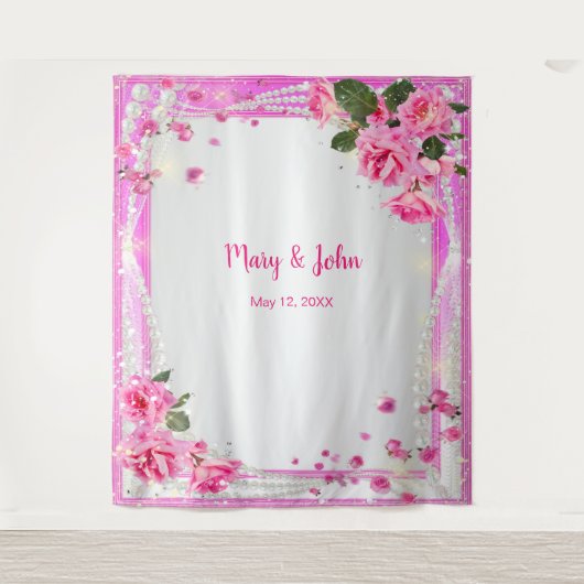 Rosenstöcke und Perlen im Hintergrund Wandteppich (Vorderseite)