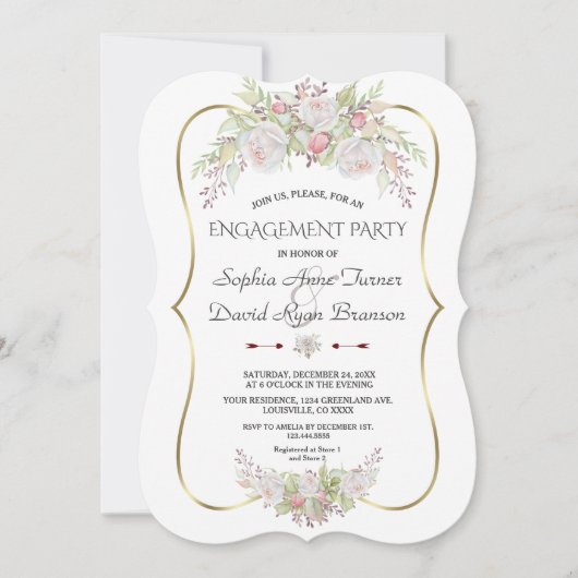 Rosenstrahlen-Gold-Frame-Navy-Engagement-Partei Einladung (Vorderseite)