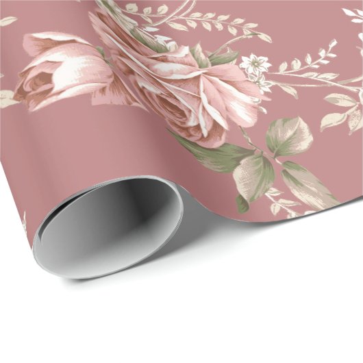 Rosenstrahlen in Rosen - Alte Rose Geschenkpapier (Rolleneckpunkt)