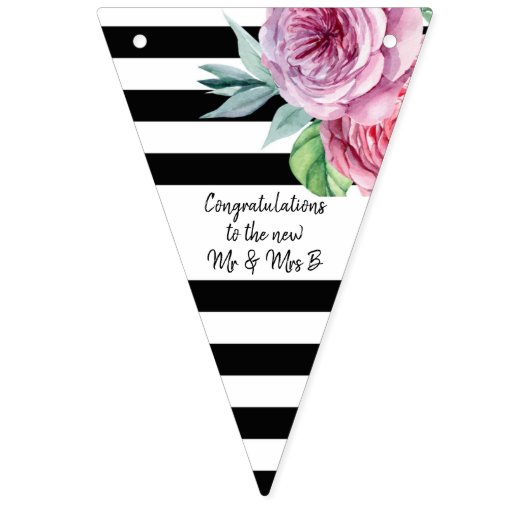 Rosenstrahlen und Streifen Hübsche Blumenhochzeit Wimpelkette (Erste Fahne)