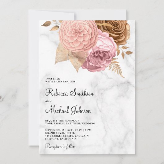 Rosensträucher - Blütenmarmor in einer Hochzeit Einladung (Vorderseite)