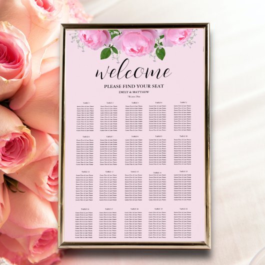 Rosenstuhlkarte für die Hochzeitssitze in Rosa-Ros Poster