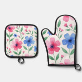 Rosenwasserblüte Ofenhandschuh & Topflappen-Set (Vorderseite)