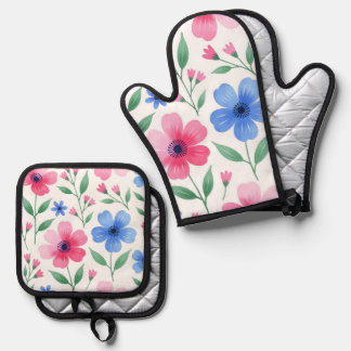 Rosenwasserblüte Ofenhandschuh & Topflappen-Set