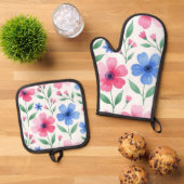 Rosenwasserblüte Ofenhandschuh & Topflappen-Set (Oben Unten)