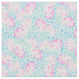 Rosenweiße Schmetterlinge auf Sky Blue Fabric Stoff