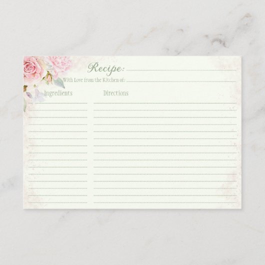 Rosenzüge Grünes Brautparty Rezept Begleitkarte (Rückseite)