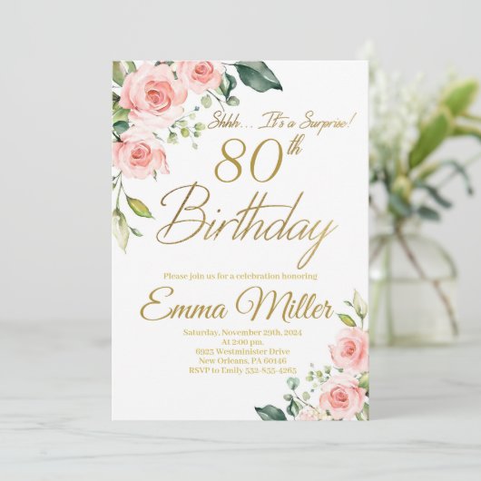 Roses 80. Geburtstagsparty Einladung (Stehend Vorderseite)