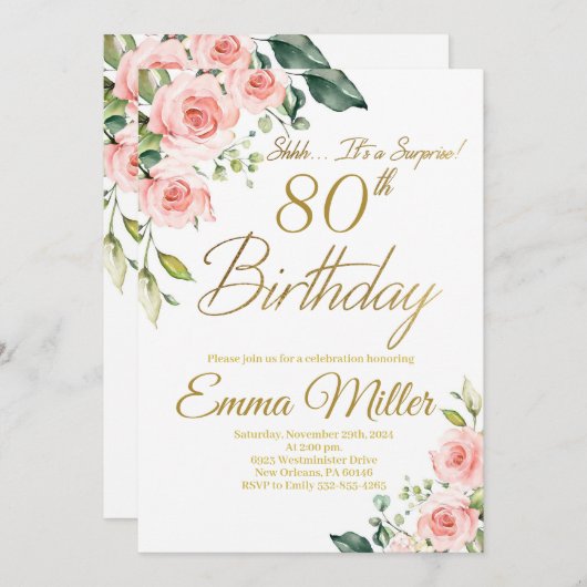 Roses 80. Geburtstagsparty Einladung (Vorne/Hinten)