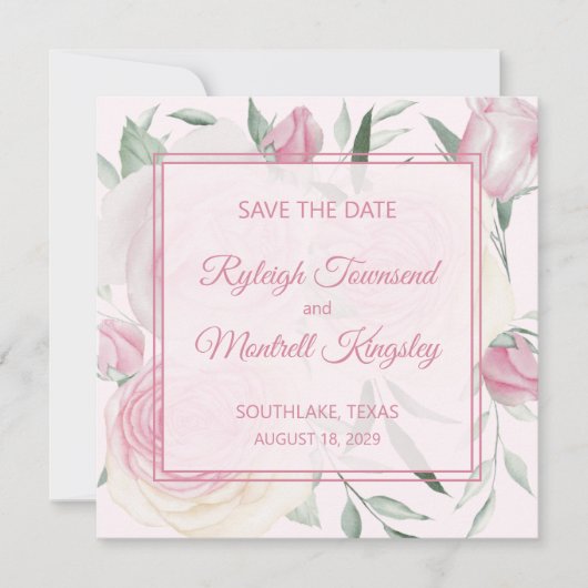 Roses and Shades of Pink Save The Date Card (Vorderseite)