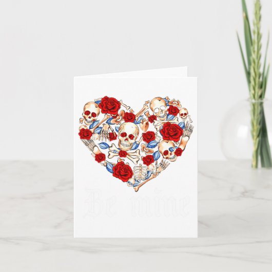 Roses And Skulls Heart Gothic Style Valentine Be M Karte (Vorderseite)