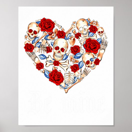 Roses And Skulls Heart Gothic Style Valentine Be M Poster (Vorne)