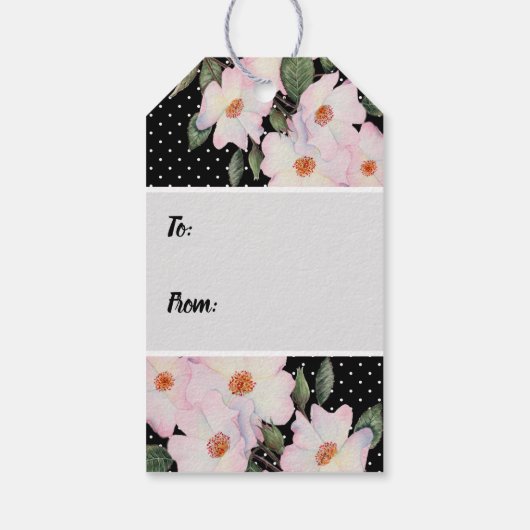 Roses Ballerina Schwarz-weiß Polka Dots Design Geschenkanhänger (Rückseite)