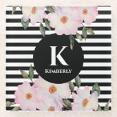 Roses Ballerina Streifen Monogramm Glasuntersetzer (Vorderseite)