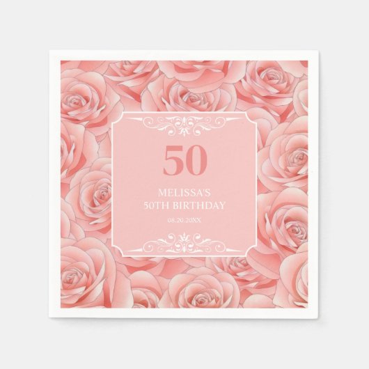 Roses Blossom Floral 50 Geburtstag Serviette (Vorderseite)