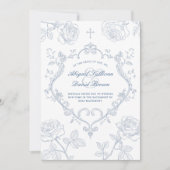 Roses Blue Crest Catholic Wedding Einladung (Vorderseite)