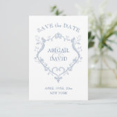 Roses Blue Crest Wedding Save The Date (Stehend Vorderseite)