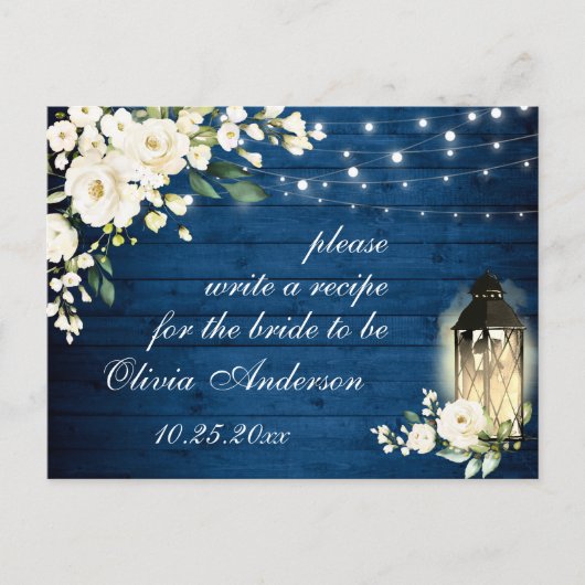 Roses Blue Wood Brautparty Rezept Card Postkarte (Vorderseite)