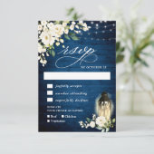 Roses Blue Wood Lantern Auswahl RSVP Karte (Stehend Vorderseite)