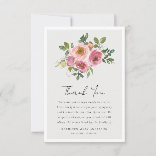 Roses Blumenbeerdigung Beileid Dankeskarte (Vorderseite)