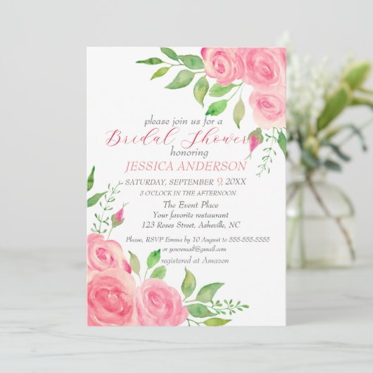 Roses Blumendusche Einladung (Stehend Vorderseite)