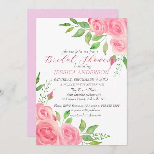 Roses Blumendusche Einladung (Vorne/Hinten)