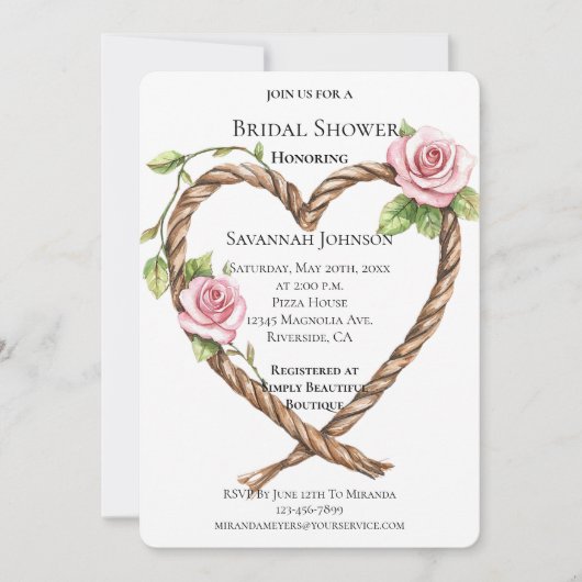 Roses Blumenherz Südwesten Brautparty Einladung (Vorderseite)