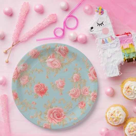 Roses Blumenmuster Pappteller (Party)