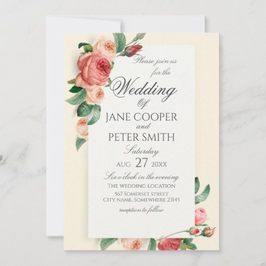 Roses bouquet floral Wedding Invitation Einladung (Vorderseite)