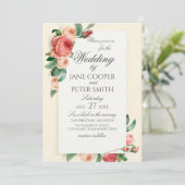 Roses bouquet floral Wedding Invitation Einladung (Stehend Vorderseite)