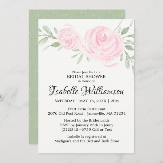 Roses Bridal Dusche Einladungen Rose (Vorne/Hinten)