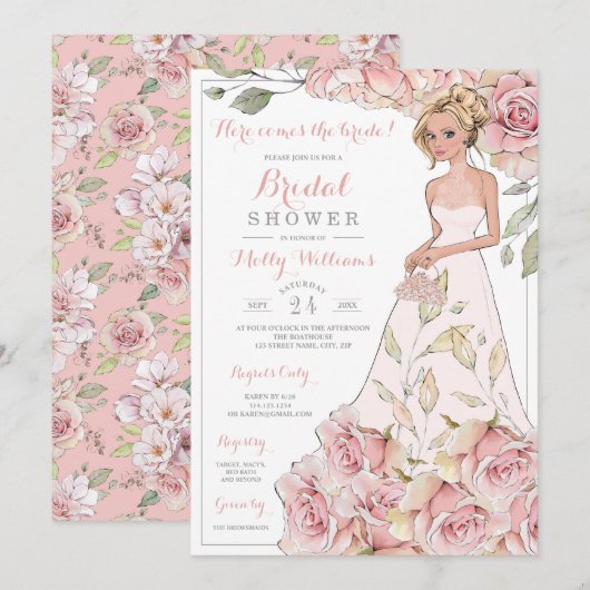 Roses Bride Brautparty Einladung (Vorne/Hinten)