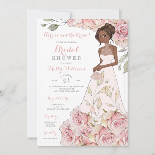 Roses Bride Brautparty Einladung (Vorderseite)