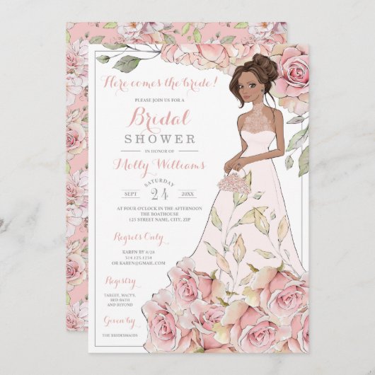 Roses Bride Brautparty Einladung (Vorne/Hinten)