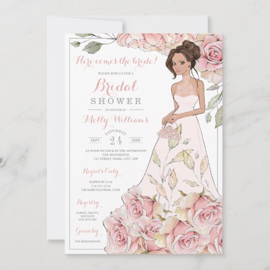 Roses Bride Brautparty Einladung (Vorderseite)